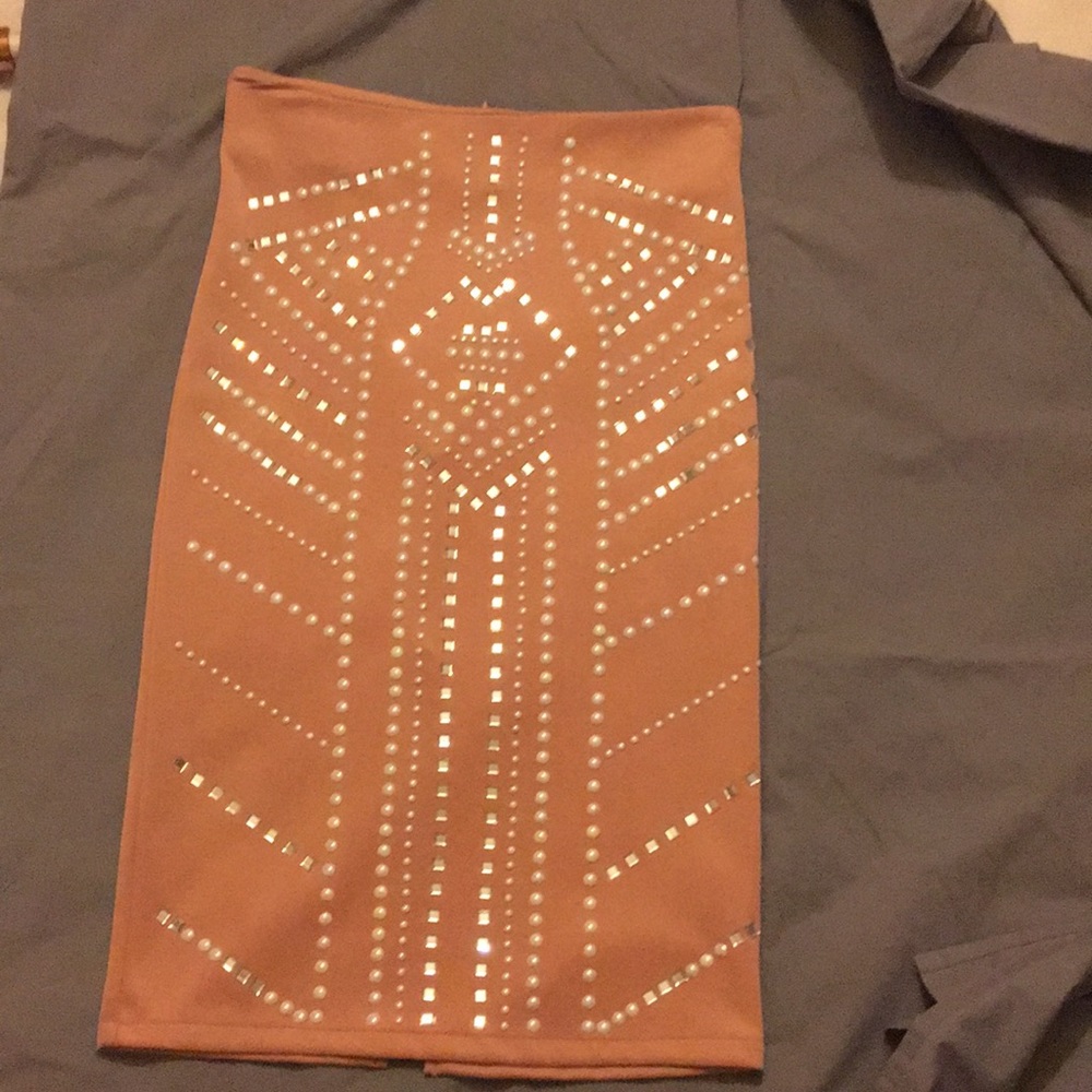 Blush beaded pencil skirt